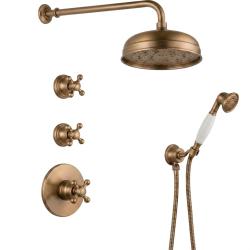 PB Nostalgic built-in shower set with thermostatic mixer and 2 Stop valve - hand shower - rain shower 200mm - Bronze